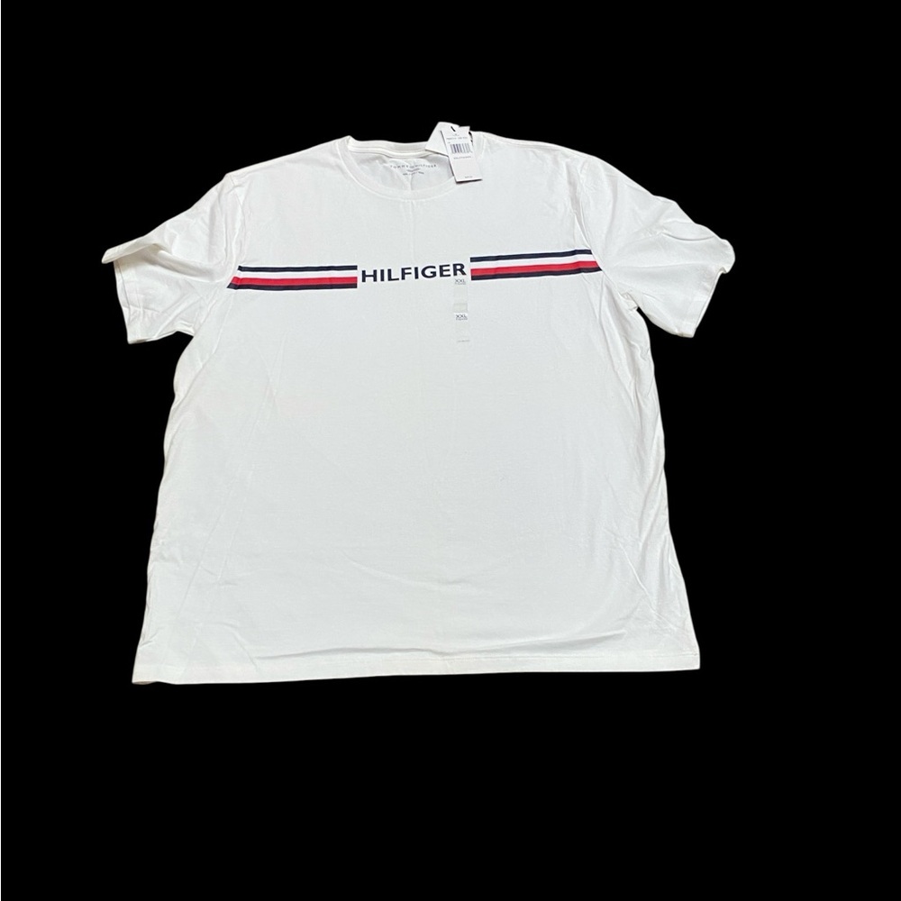 Tommy Hilfiger White Tee with Red and Blue Stripes